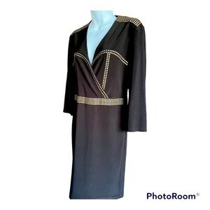 Joseph Ribkoff Black Studded V-neck Knit Dressy Dress✨Size 8✨LBD✨HOLIDAY READY